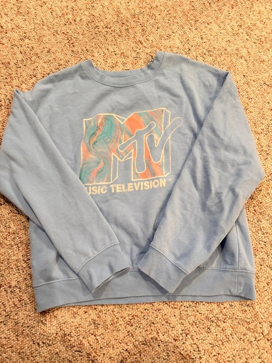 MTV Tops - MTV Light Blue Sweatshirt with Multicolor Logo